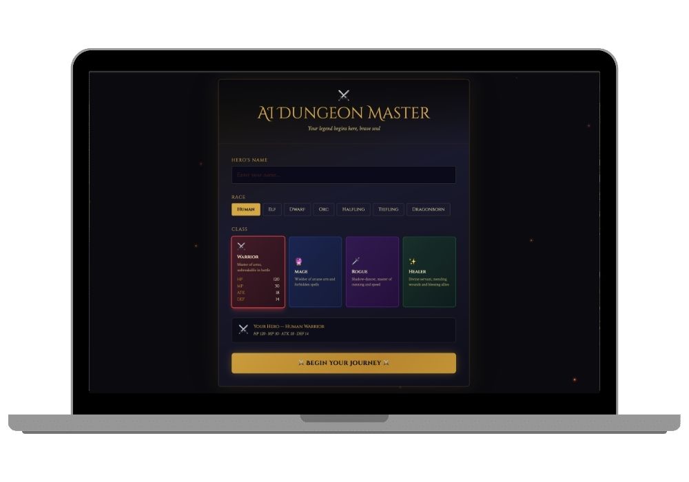 AI Dungeon Master — Real-Time Fantasy Text RPG with AI Storytelling (React + Flask + Groq LLaMA)