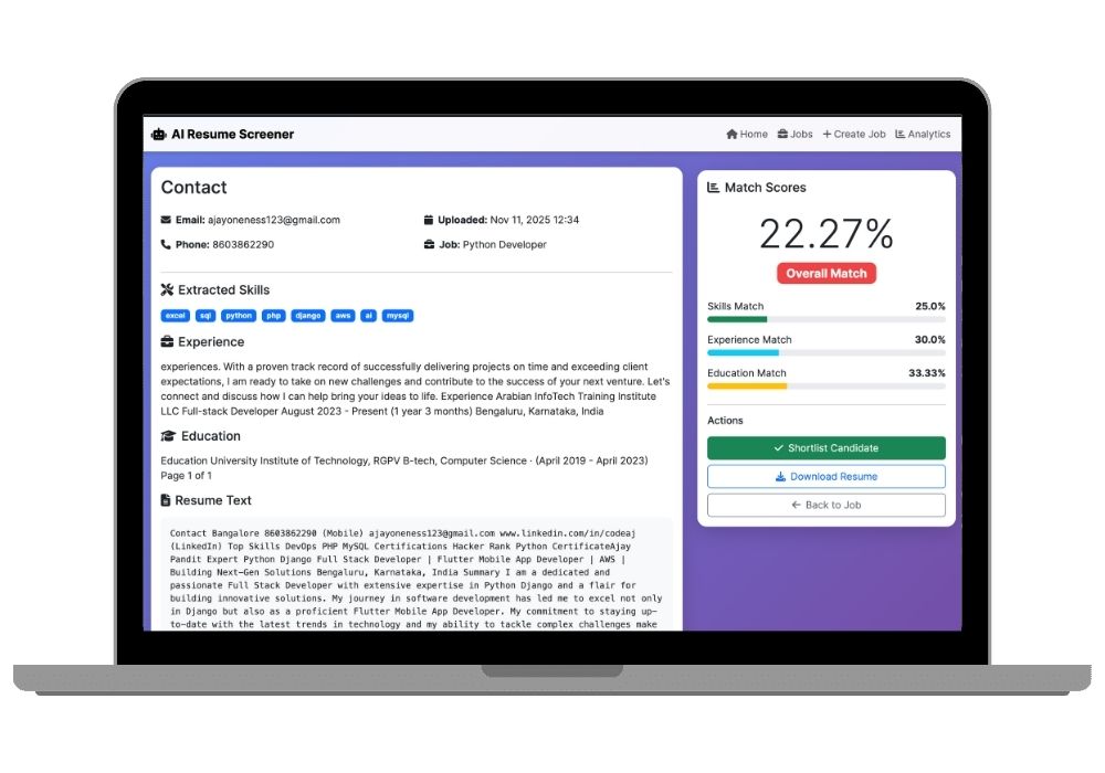 AI Resume Screener with NLP | Final Year Project with Source Code & Report