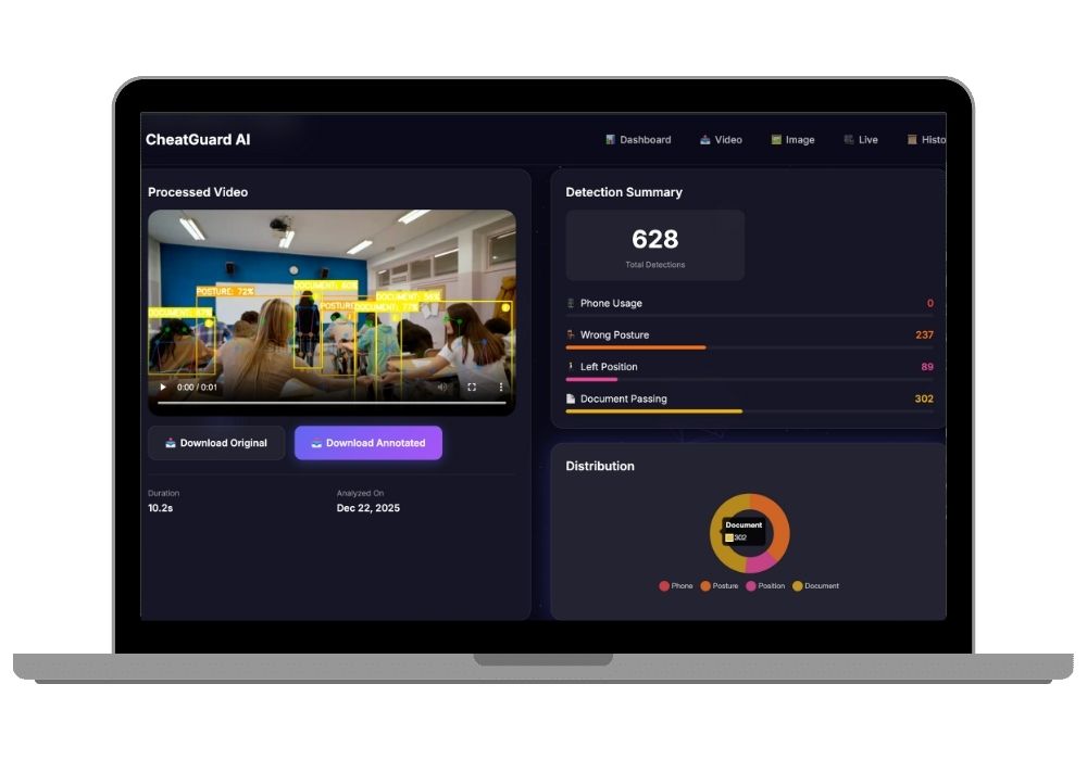CheatGuard AI - Real-Time Classroom Cheating Detection System with YOLOv8 & Pose Estimation