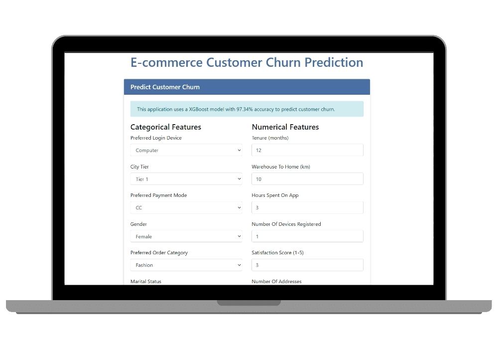 AI-Powered E-commerce Customer Churn Prediction Web App with Real-time Insights