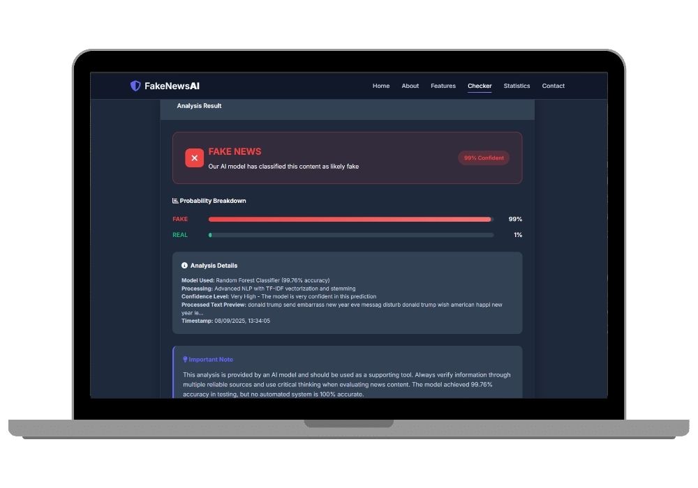 Advanced Fake News Detection System with Machine Learning | 99.76% Accuracy AI Model