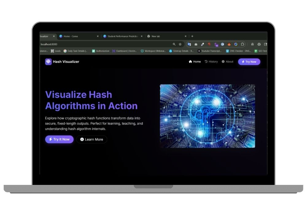 HashFlow: Interactive Hash Algorithm Visualizer with Real-Time MD5, SHA-1, SHA-256 & SHA-512 Encryption