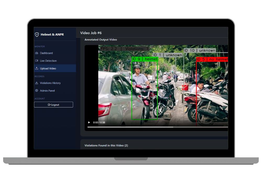 AI Helmet Violation and Number Plate Detection System with Django