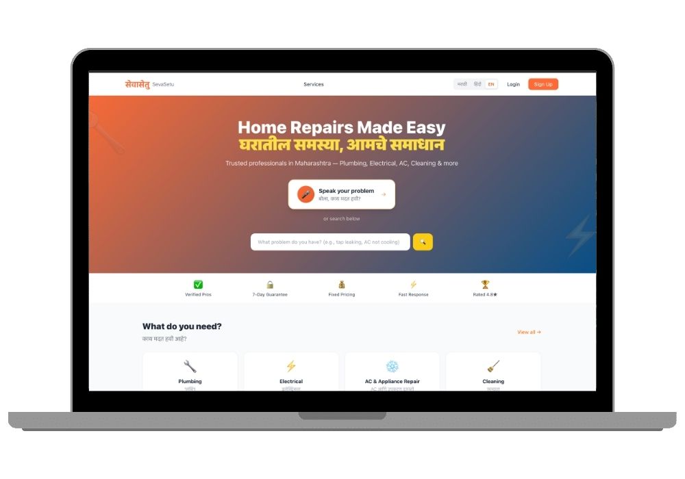 SevaSetu -- AI-Powered Home Services Platform with Voice Booking, Real-Time Chat and Razorpay Payments | Django Final Year Project