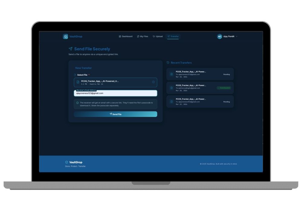 VaultDrop - Secure Digital File Storage and Encrypted Transfer System with Virus Scanning