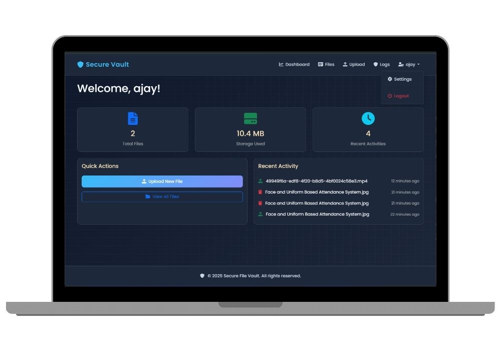 Secure File Vault – AES Encrypted Cloud Storage with Face Authentication