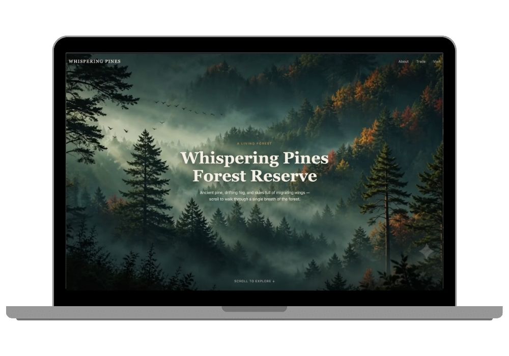 Whispering Pines  Apple-Style Scroll Animation Website | HTML CSS JavaScript Final Year Project