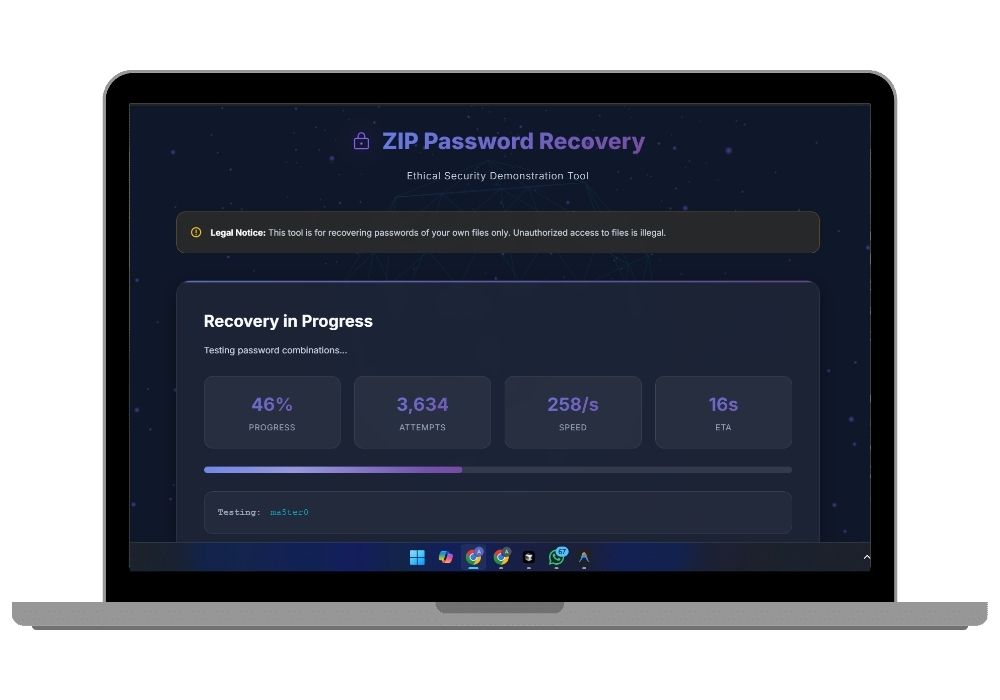 Legal ZIP Password Recovery System with Dictionary Attack Engine